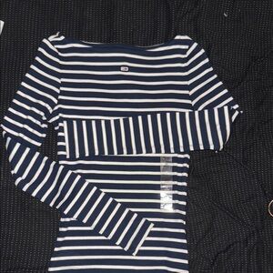 Tommy Hilfiger Blue and White Fitted Long Sleeve Shirt